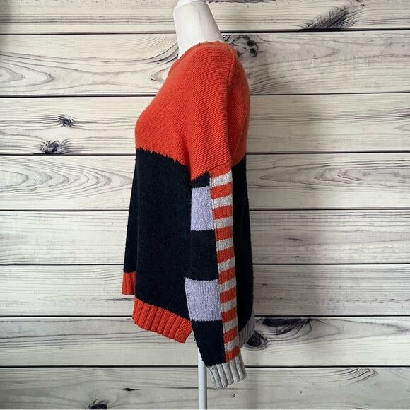 Zaket & Plover Orange & Navy Cashmere Wool Cotton Blend Colorblock Sweater - Picture 2 of 6